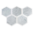 Polished Carrara and Thassos white hexagon marble mosaic tiles with natural veining