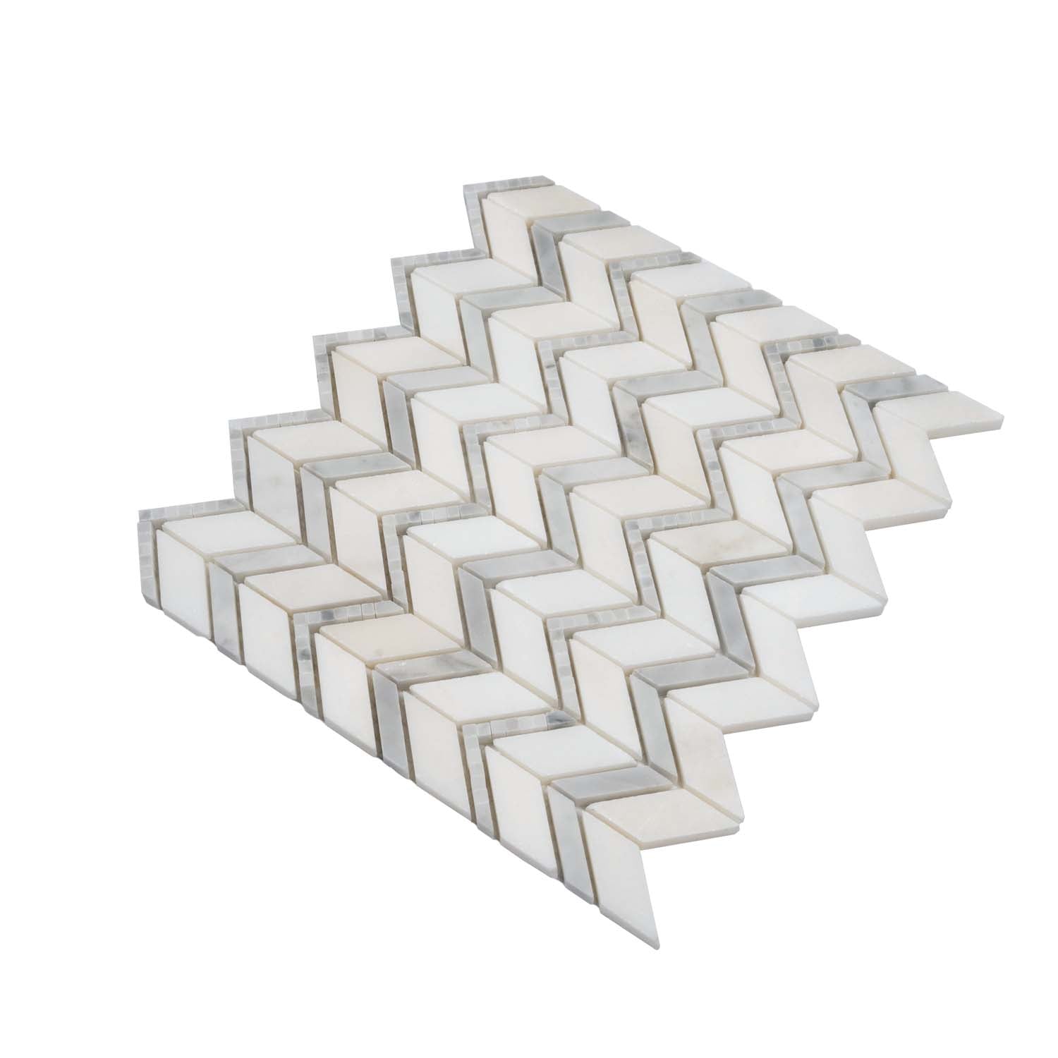 White and Gray Chevron Marble Shower Tile