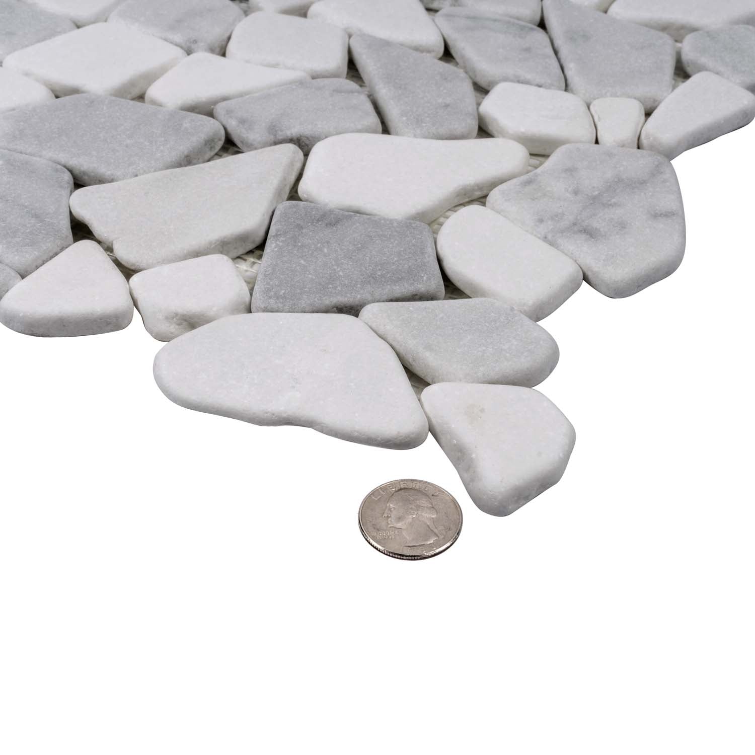 White and Gray Marble Pebble Mosaic Tile