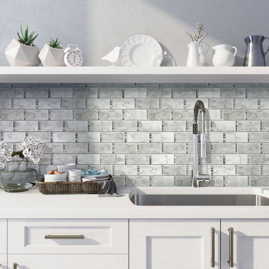 White Subway Polished Marble Mosaic Tile