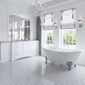 Polished white marble mosaic tile 12x12 on bathroom floor