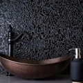 Black glossy and matte irregular glass pebble mosaic tile backsplash