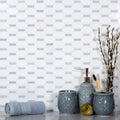 polished white and blue octagon natural stone tile backsplash 11x11 inches