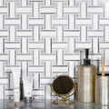 Gray polished marble basket weave mosaic tile, 10x10 inch, for kitchen backspash or bathroom wall