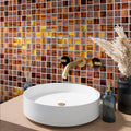 Bronze glossy and matte glass mosaic tile, square 11x11 inches, used as bathroom wall