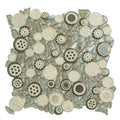 light brown glossy glass resin mosaic tile with mixed circular and irregular shapes pattern