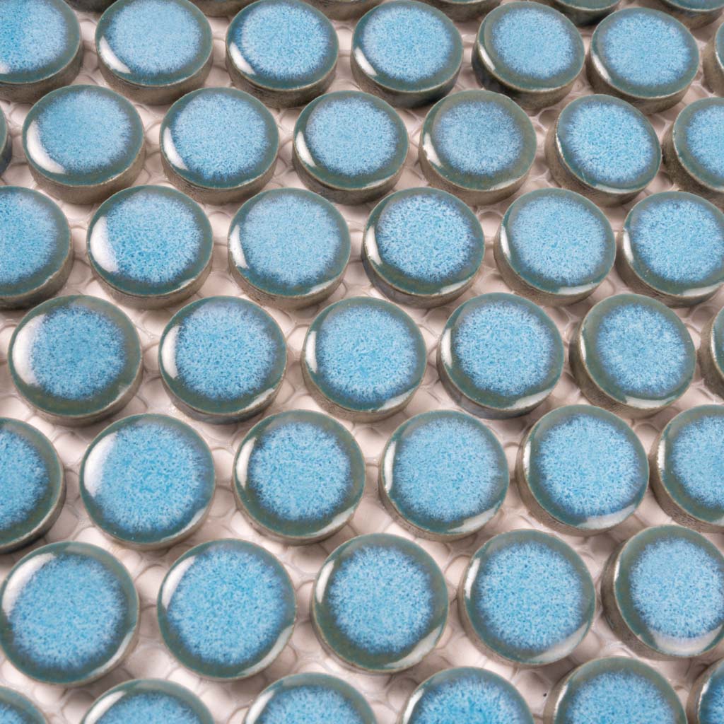 Blue Tile Pattern Rounded 1x1 Cirkel Glossy Blue Porcelain Penny Round Tile - Blue Glossy Tile ...