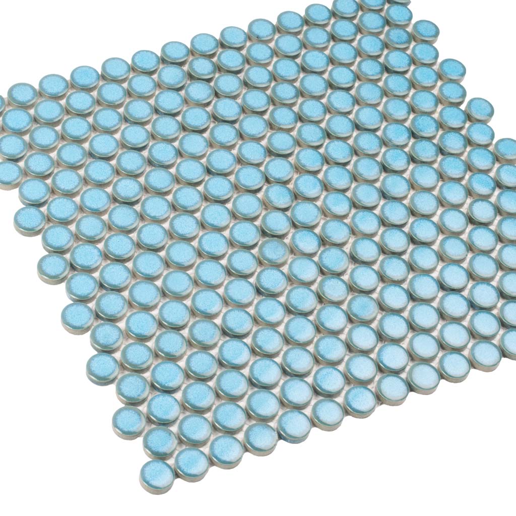 Blue Tile Pattern Rounded 1x1 Cirkel Glossy Blue Porcelain Penny Round Tile - Blue Glossy Tile ...
