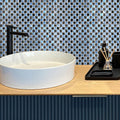 Blue and black glossy square glass mosaic tile backsplash for bathroom wall, 12x12 inches