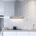 Gray white polished marble mosaic tile 9x10 inches on kitchen backsplash