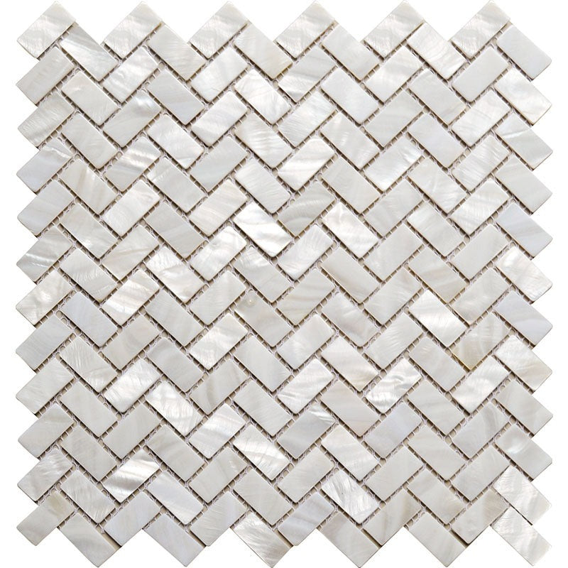 10x11 Powder White Herringbone Tile